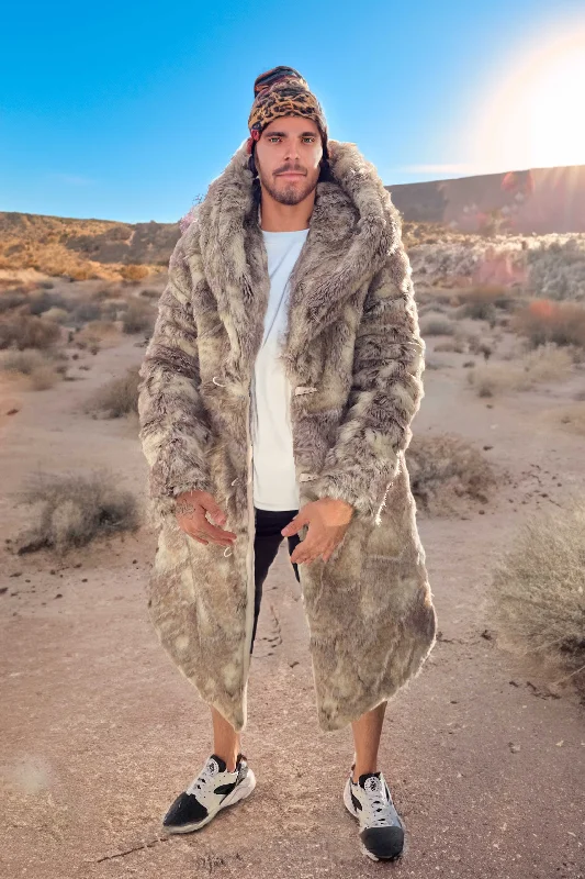 Men coats with a hooded design for added protection against the elements Men's Desert Warrior Coat in "Desert Wolf"