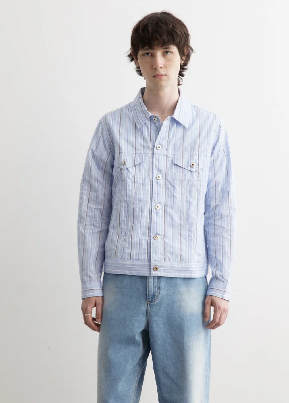 Plus - size men jackets with adjustable drawstrings for a comfortable fit Cotton Broad Stripe Trucker Jacket