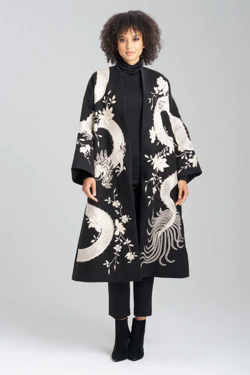 Men coats with a stand - up collar for a sleek and modern look Couture Felt Embroidered Dragon Coat