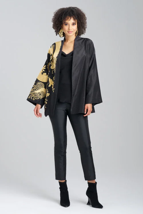 Men coats with a water - resistant finish for light rain and splashes Couture Silk Taffeta Embroidered Dragon Coat