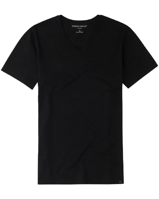 Men's mock - neck t - shirts with a modern and sleek style Micro Modal V-Neck T-Shirt in Black