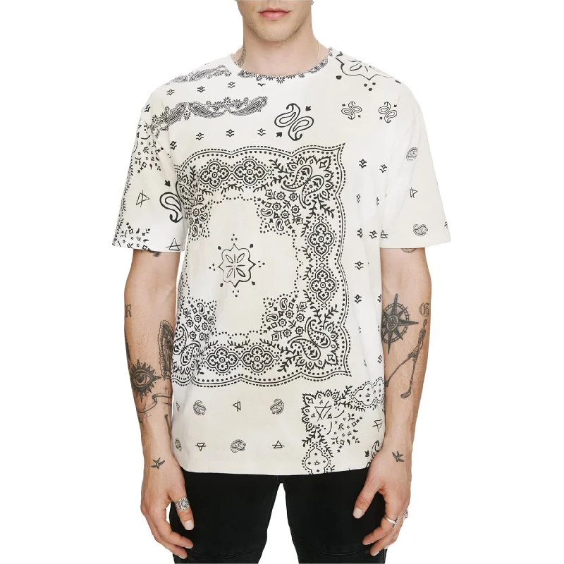 Men's long - sleeve henley t - shirts with button - down plackets Elevenparis Mens Paisley Print Basic T-Shirt