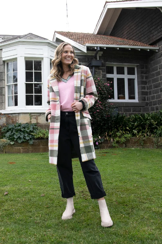 Stylish men coats with a double - breasted design for a formal look Elm Blanche Coat-Bold Check
