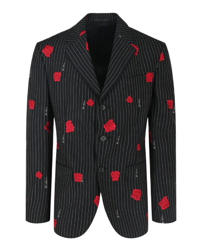 Men Blazers with Animal Prints (Leopard, Zebra) for a Wild Style​ Embroidered Rose Wool Blend Blazer