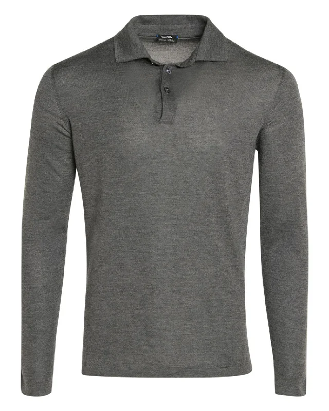 Men's quick - dry polo shirts for water sports activities Charcoal Long Sleeve Polo