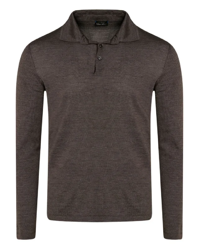 Men's antimicrobial polo shirts for odor - free daily wear Chocolate Long Sleeve Polo