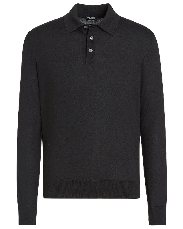 Men's vintage - inspired retro polo shirts with unique patterns Black Casheta Light Long Sleeve Polo