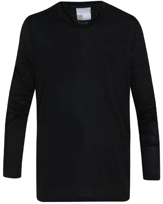 Men's antimicrobial t - shirts for odor - free freshness during travel Black Jersey Silk Blend Long Sleeve T-Shirt
