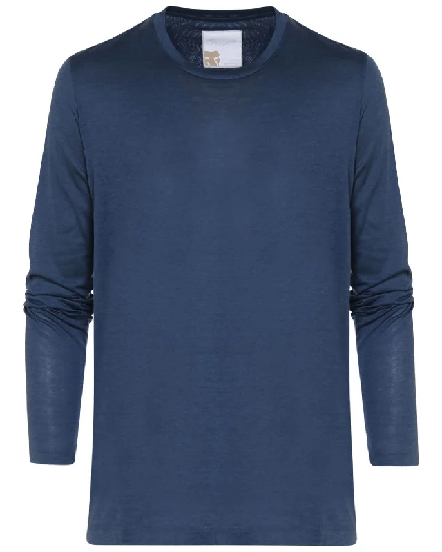 Men's lightweight performance t - shirts for running marathons Blue Jersey Silk Blend Long Sleeve T-Shirt