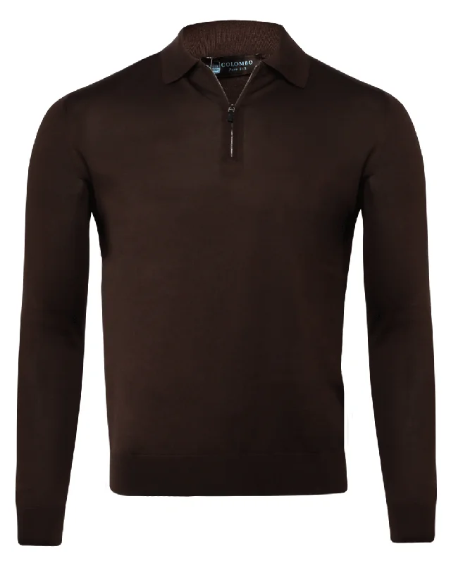 Men's lightweight performance polo shirts for tennis matches Chocolate Silk Long Sleeve Polo
