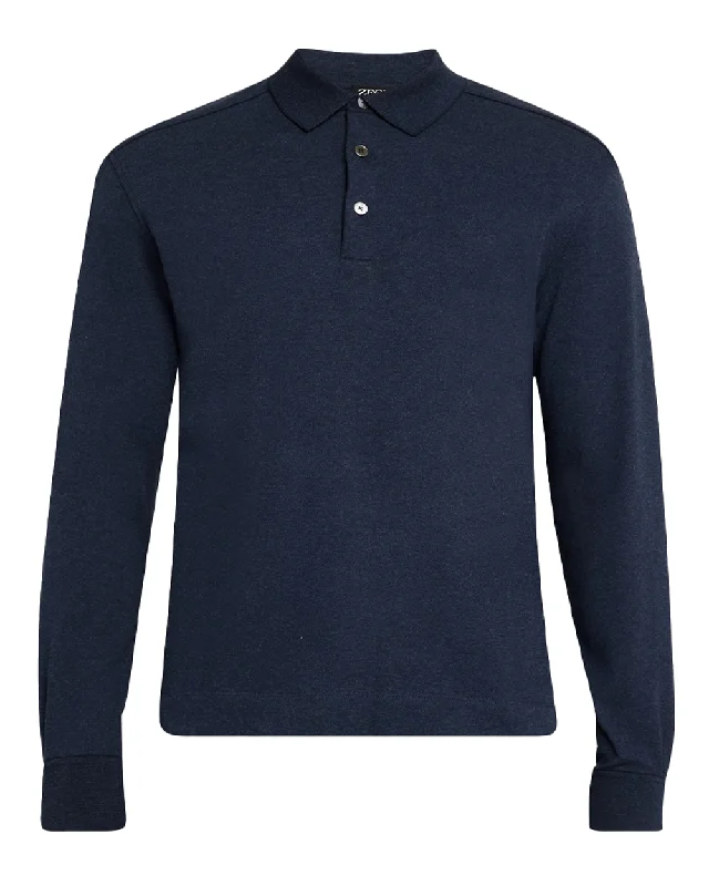 Men's budget - friendly basic polo shirts in multiple colors Navy Blue Long Sleeve Polo