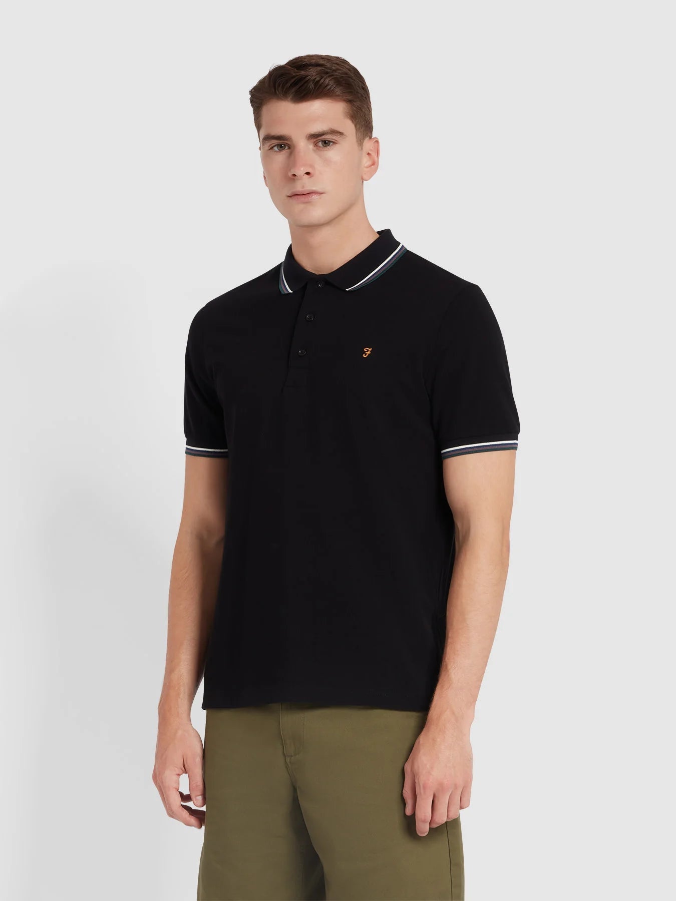 Men's jacquard woven polo shirts with intricate designs Farah Alvin Tipped Polo