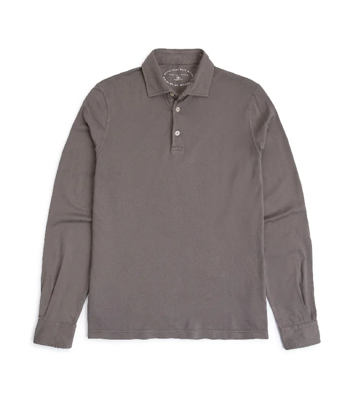 Men's jacquard woven polo shirts with intricate designs Fedeli Jersey Polo: Brown Grey