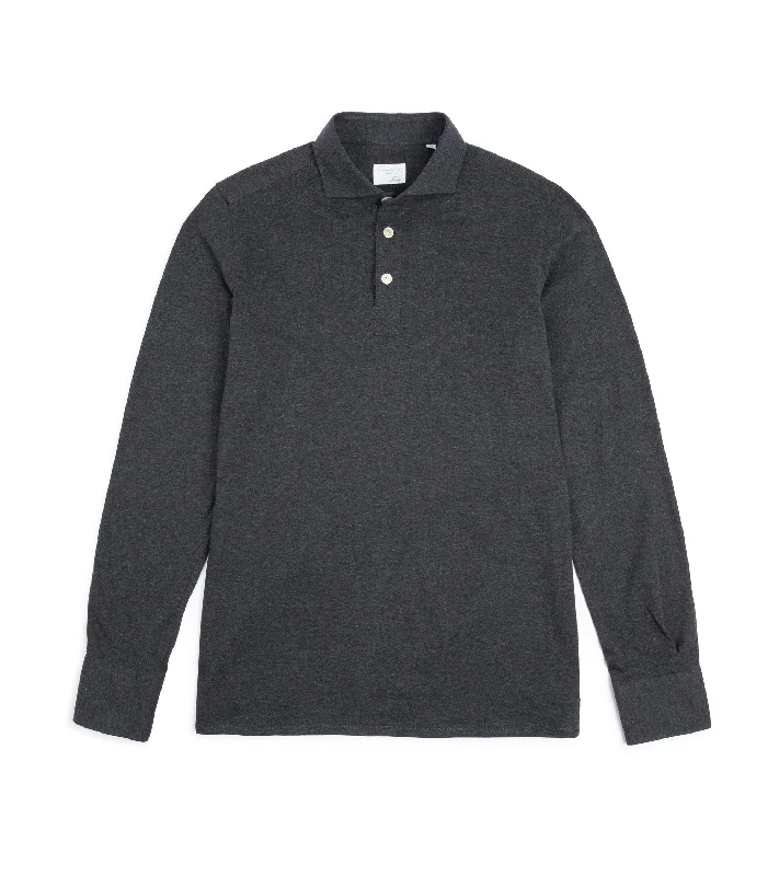Men's high - collar polo shirts with a modern twist Finamore Cotton Cashmere Orlando Polo Shirt: Charcoal
