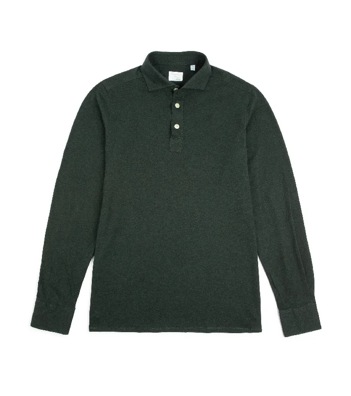Men's ribbed cuffs and hem polo shirts for a textured look Finamore Cotton Cashmere Orlando Polo Shirt: Dark Green
