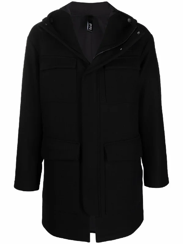 Slim - fit men coats in navy blue for a classic and sophisticated appearance Flap-Pocket Single-Breasted Coat