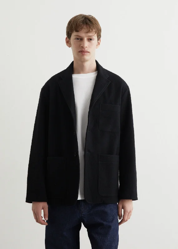 Men jackets with a built - in hood that can be stowed away when not in use Fox J Pure Wool Flannel Jacket