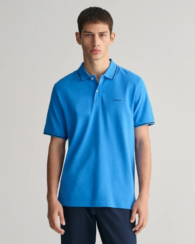 Men's two - tone stripe polo shirts with a preppy style Gant Tipping Short Sleeve Pique Polo