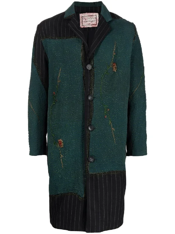 Men coats with a drawstring waist for a customizable fit Gil Floral-Embroidered Pinstripe Coat