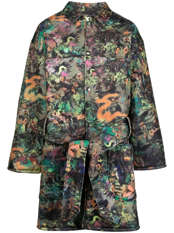 Men coats with a quilted pattern for added texture and warmth Graffiti-Floral-Print Coat