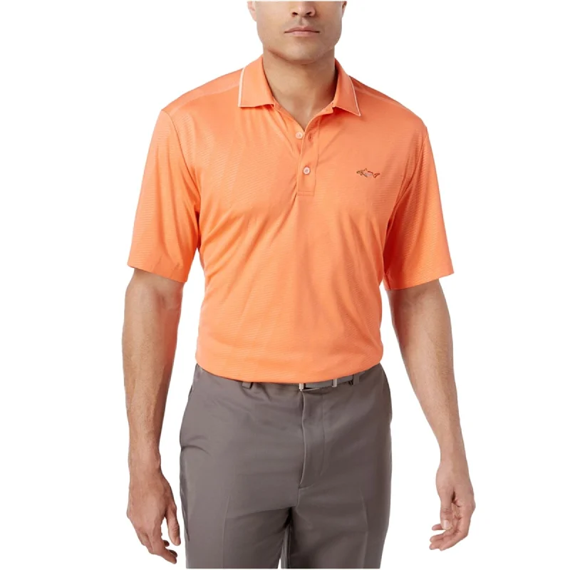Men's slim fit short sleeve polo shirts with contrast collars Greg Norman Mens Embossed Rugby Polo Shirt, Orange, Small