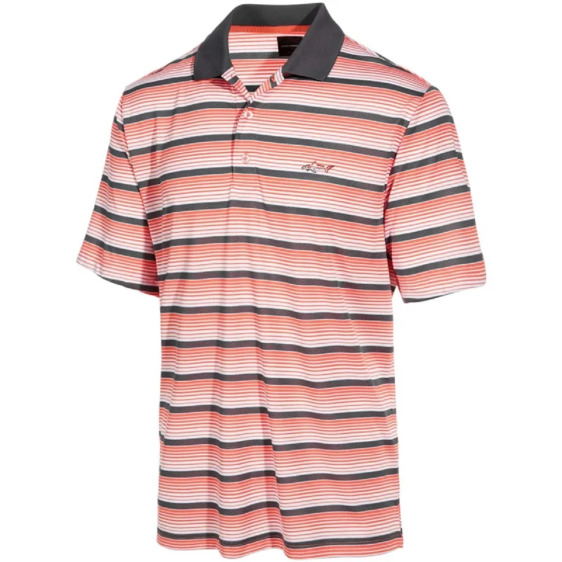 Men's luxury cashmere blend polo shirts in solid colors Greg Norman Mens Multi Striped Performance Rugby Polo Shirt, Orange, Small