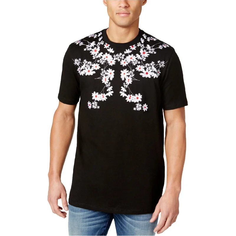 Men's button - front t - shirts with a unique artistic print Hudson Mens Embroidered Basic T-Shirt, Black, Small