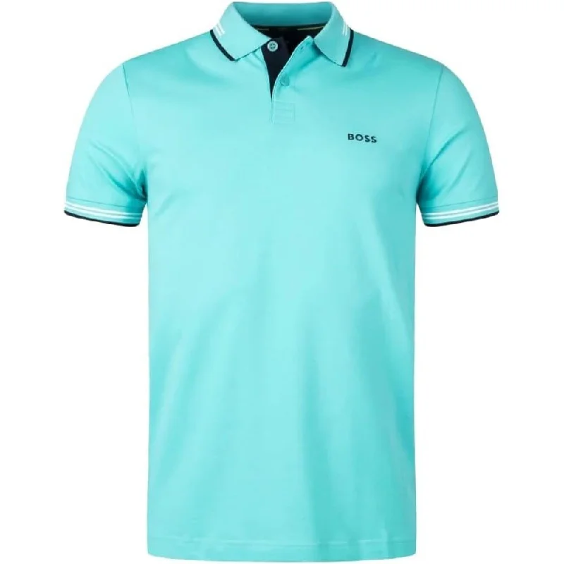 Men's long sleeve classic fit polo shirts with embroidered logos Hugo Boss Paul Men Cotton Polo Shirt Slim Fit Contrast Short Sleeves Open Green