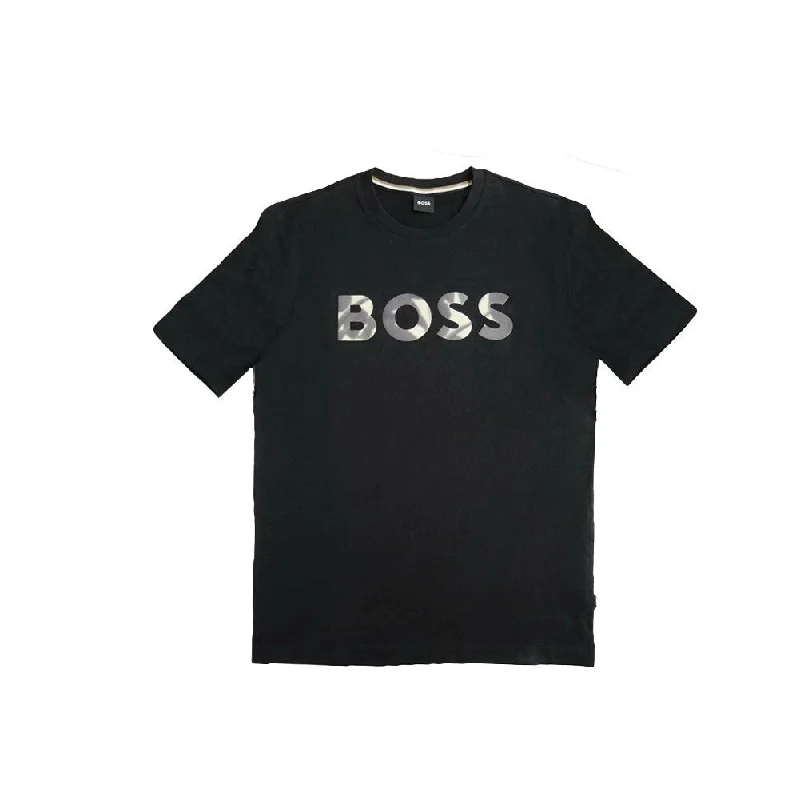 Men's polo t - shirts with a contrast collar for a preppy look Hugo Boss Thompson Men Cotton T-shirt Crew Neck Front Logo Short Sleeves Black