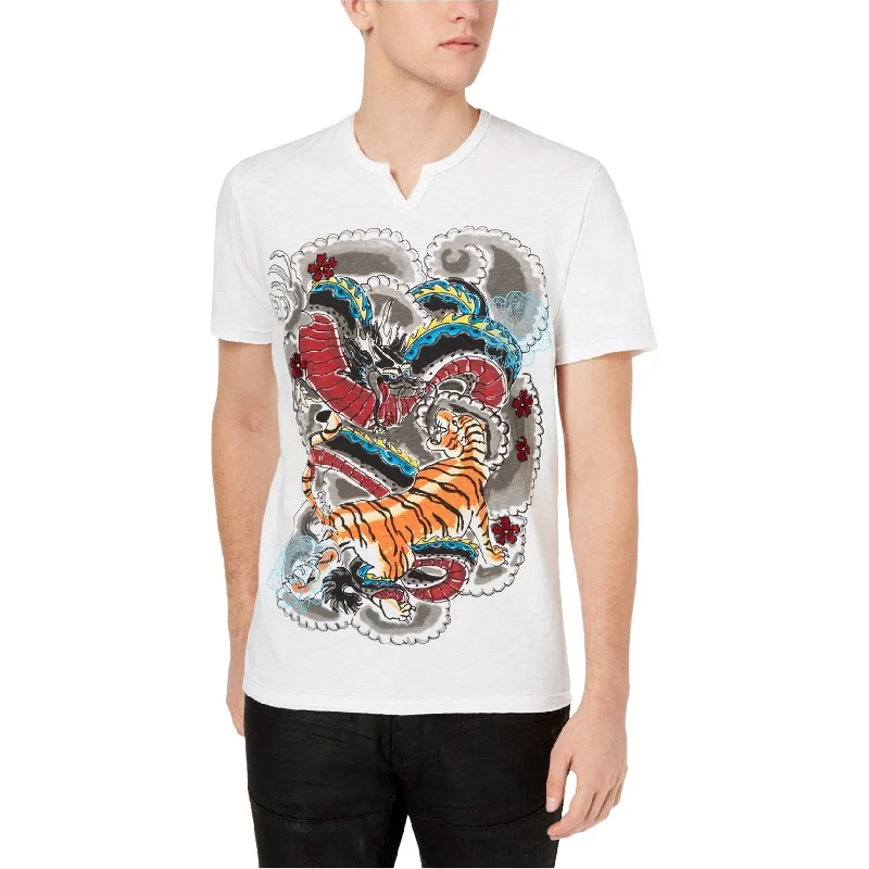 Men's eco - friendly recycled t - shirts for sustainable fashion choices I-N-C Mens Abstract Tiger Graphic T-Shirt, White, 3XL