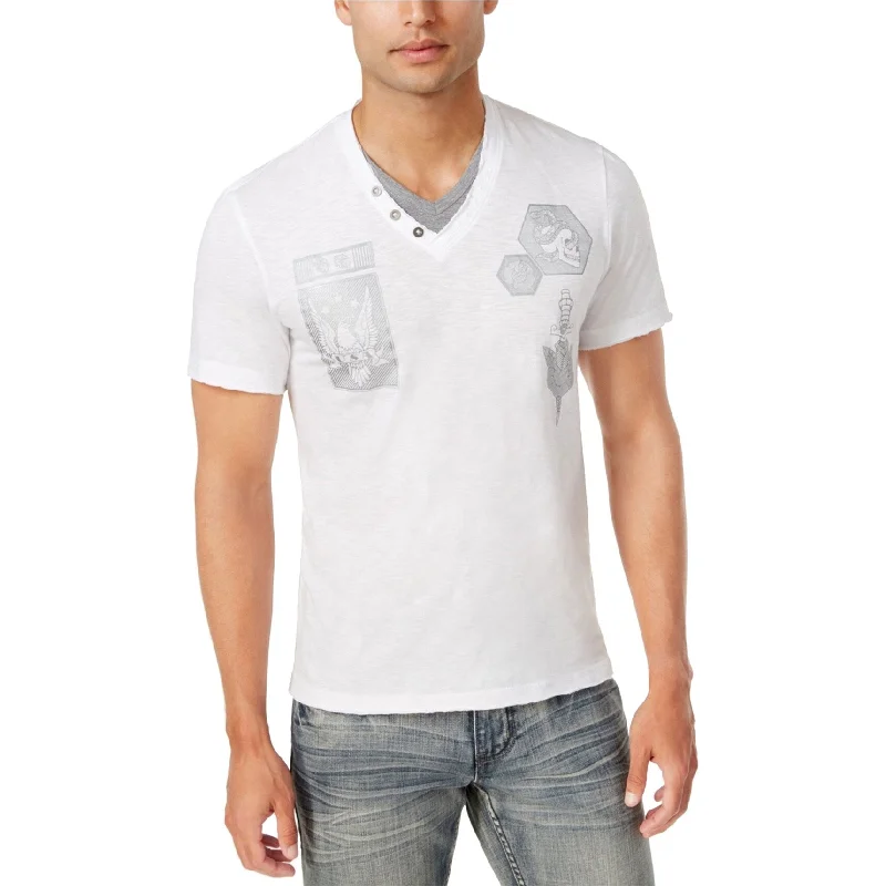 Men's distressed denim - look t - shirts with a rugged appeal I-N-C Mens Layered Graphic T-Shirt, White, Small