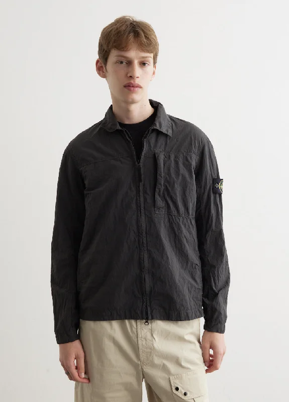 Men coats with a hooded design for added protection against the elements Iridescent Nylon Metal Overshirt