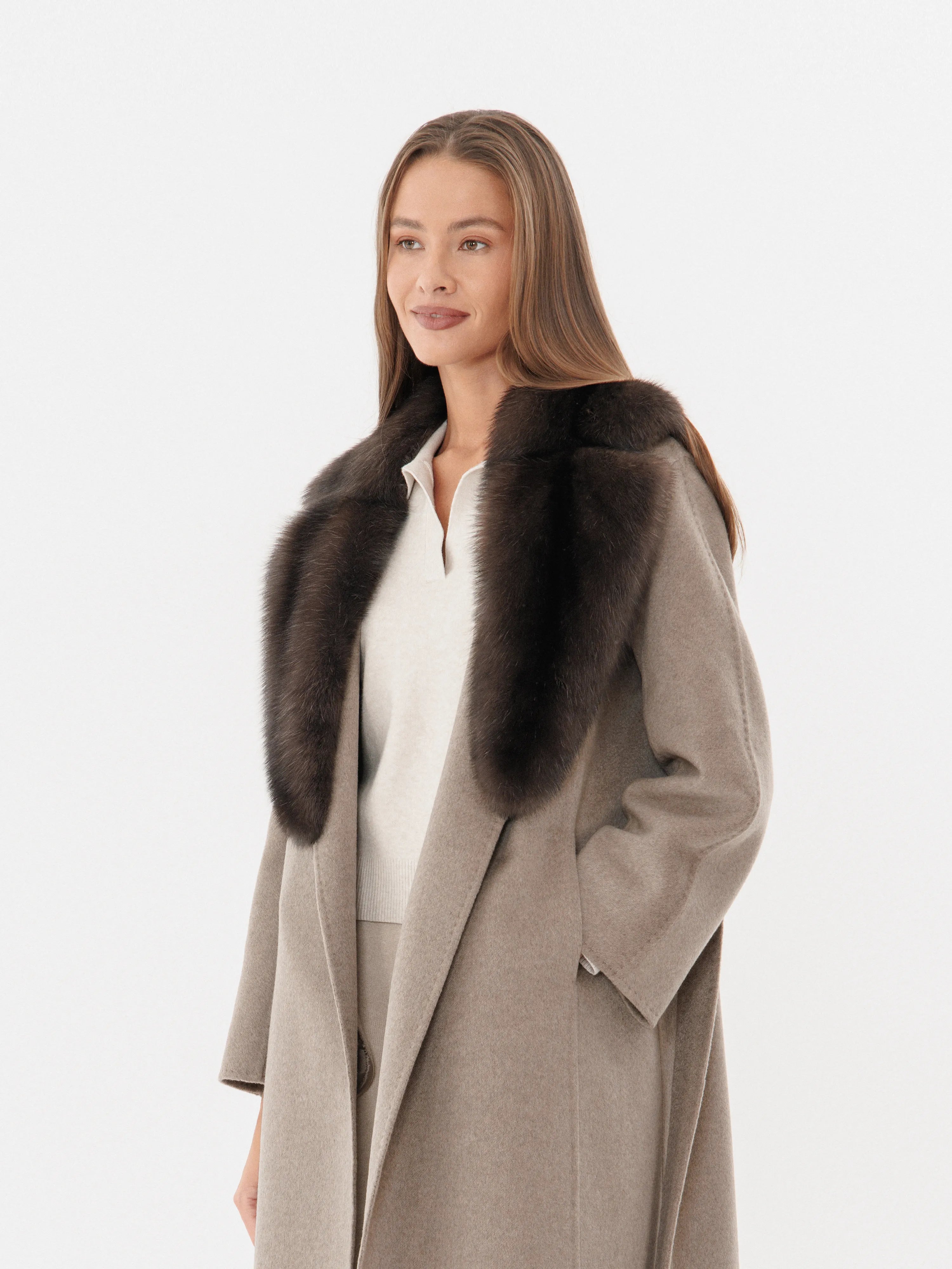 Stylish men coats with a double - breasted design for a formal look Cashmere coat with fixed sable collar in the color Tortora