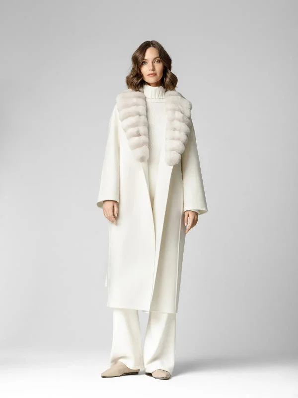 Stylish men coats with a double - breasted design for a formal look Cashmere coat with shawl collar in chinchilla fur