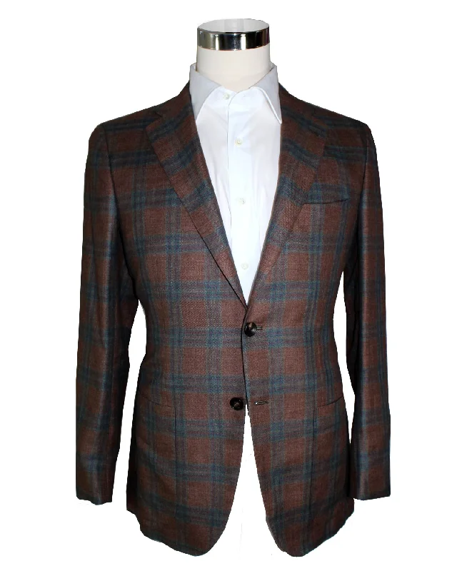 Wool Men Blazers in Classic Navy​ Kiton Sport Coat EU 48 - US 38 R Brown Turquoise Plaid Linen Cashmere Unlined Blazer REDUCED SALE