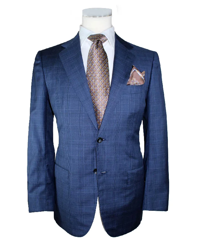 Cashmere Men Blazers in Luxury Styles​ Kiton Suit Dark Blue Plaid EU 50 - US 40 Two Button Blazer Flat Front Pants