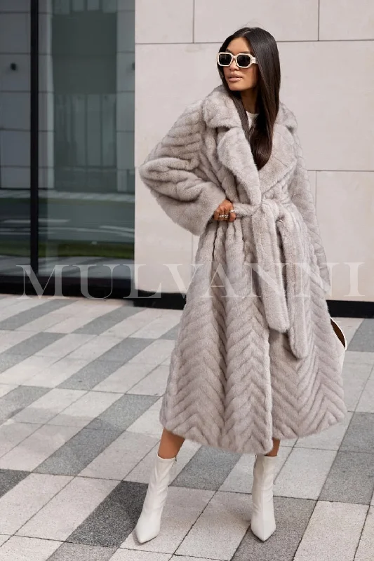 Men coats with a quick - drying feature for active lifestyles LEA Grey Faux Mink Coat
