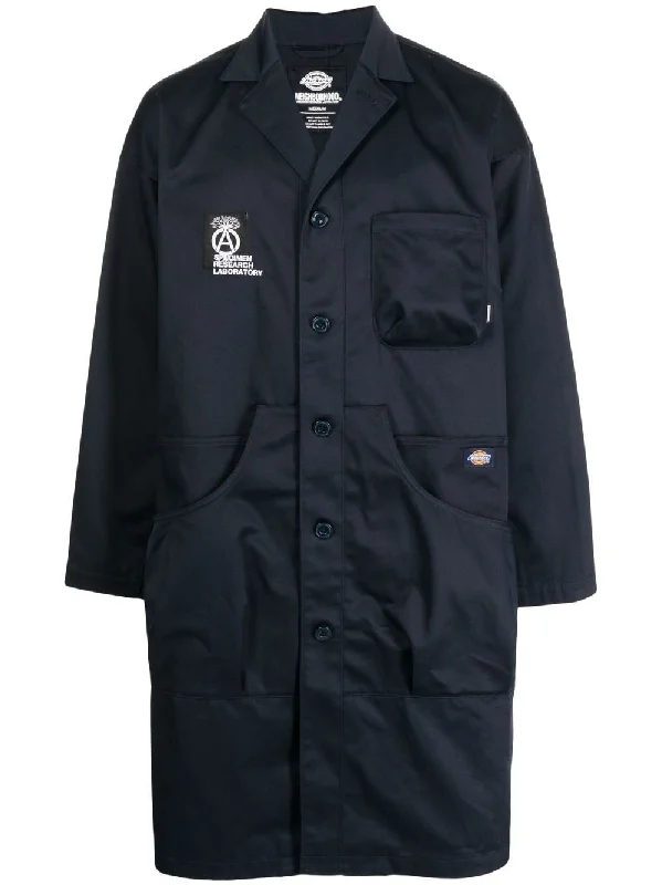 Slim - fit men coats in navy blue for a classic and sophisticated appearance Logo-Patch Single-Breasted Coat