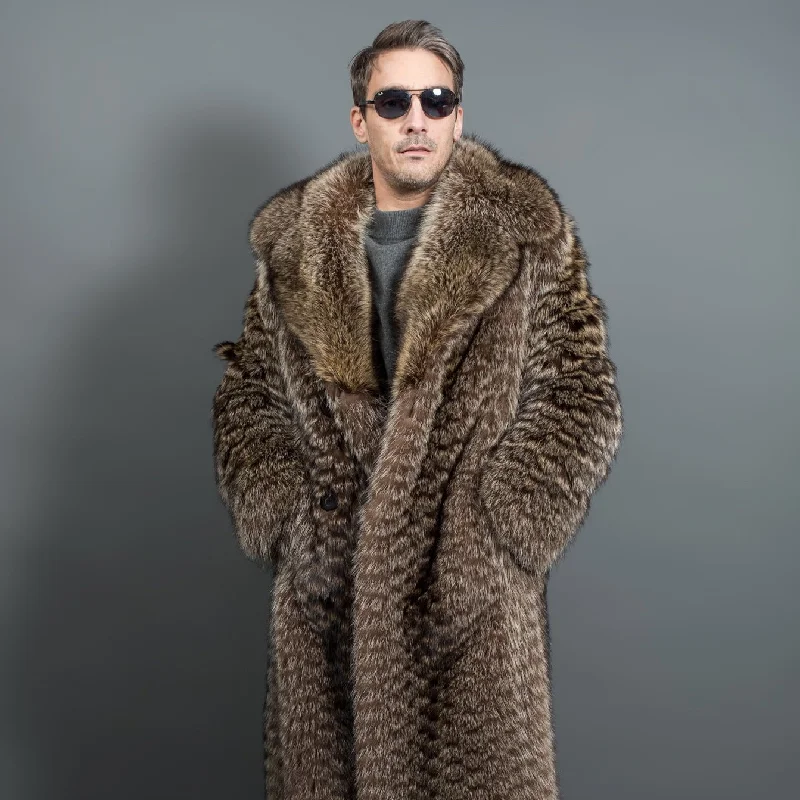 Lightweight men coats made of breathable fabric for spring and autumn Luxury Racoon fur coat for men