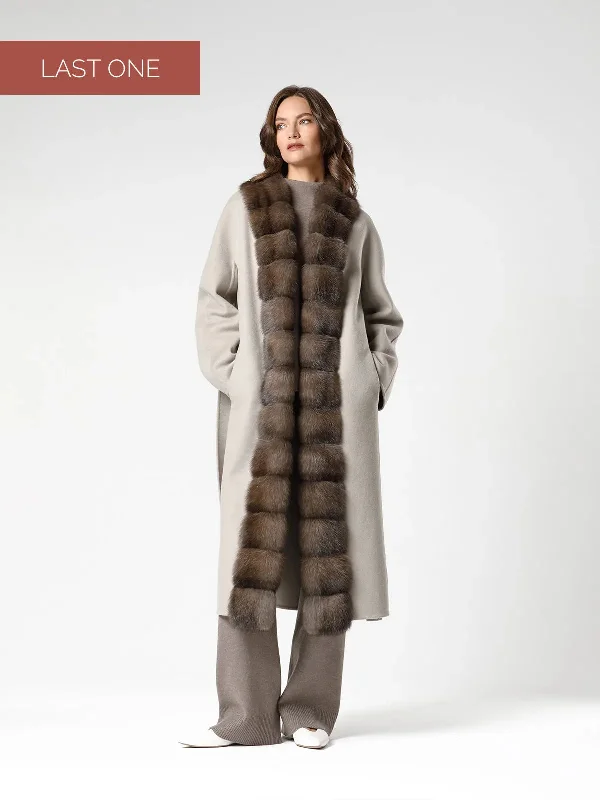Men coats with a soft fleece interior for extra warmth and comfort Olive cashmere coat with sable fur trim from Barguzin