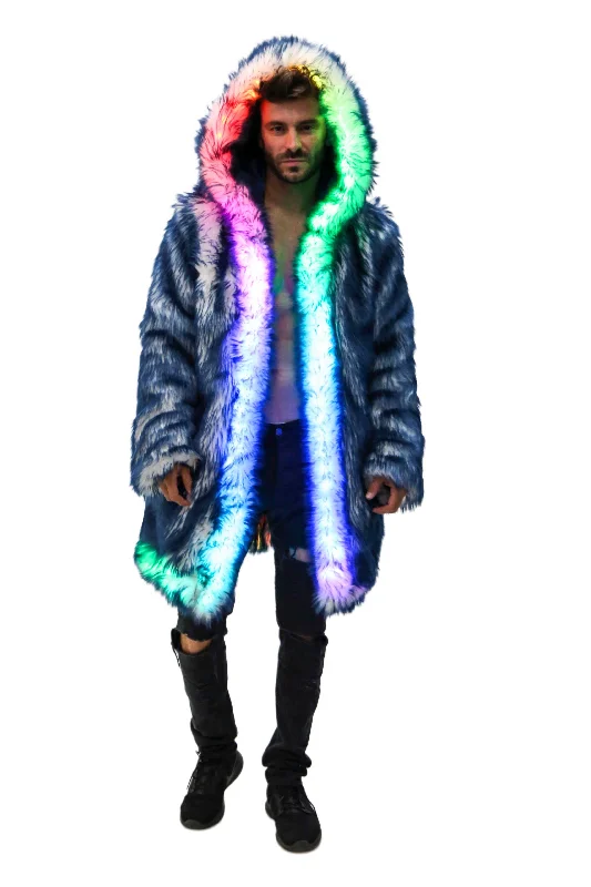 Long - line men coats reaching below the knee for maximum coverage Men’s LED C3 (Cool, Classic, Comfy) Coat "Just The Tip-Navy"