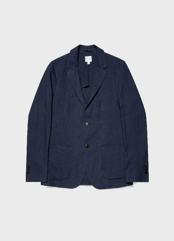 Men Blazers with Paisley Print for a Boho Twist​ Men's Linen Blazer in Light Navy