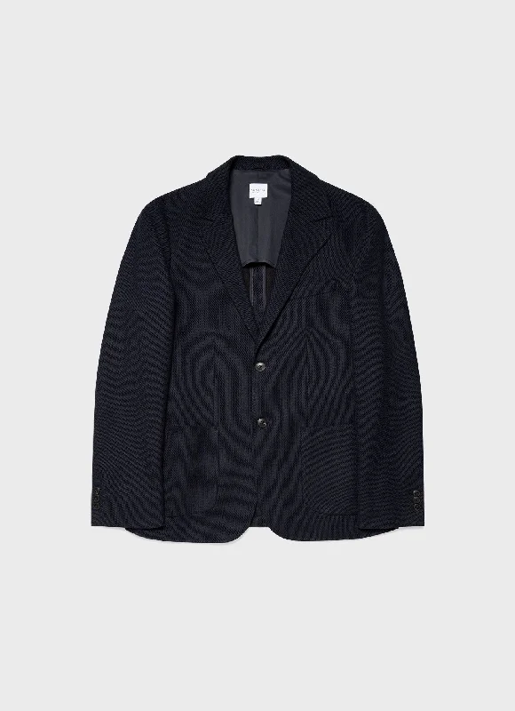 Men Blazers with Contrast Lapels for a Bold Statement​ Men's Piqué Unstructured Blazer in Navy