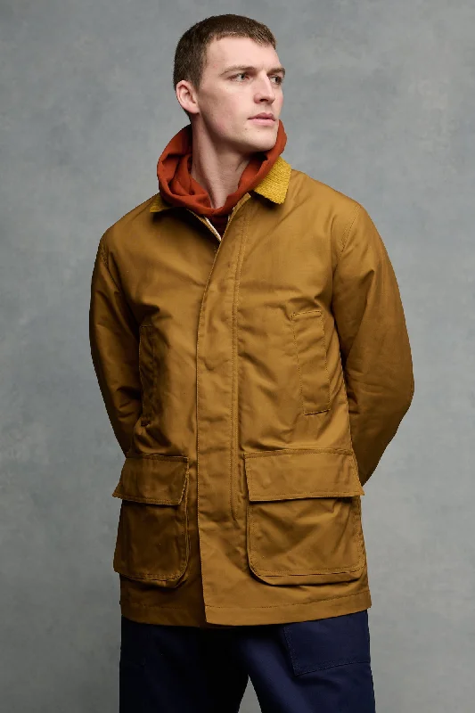 Men coats with a drawstring waist for a customizable fit Men's Waxed Car Coat - Dark Tan