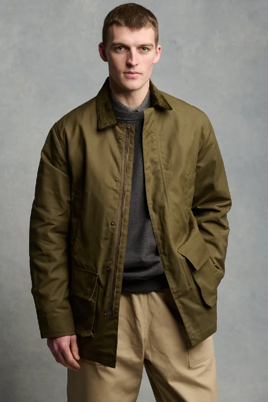 Men coats with a hooded design for added protection against the elements Men's Waxed Car Coat - Olive
