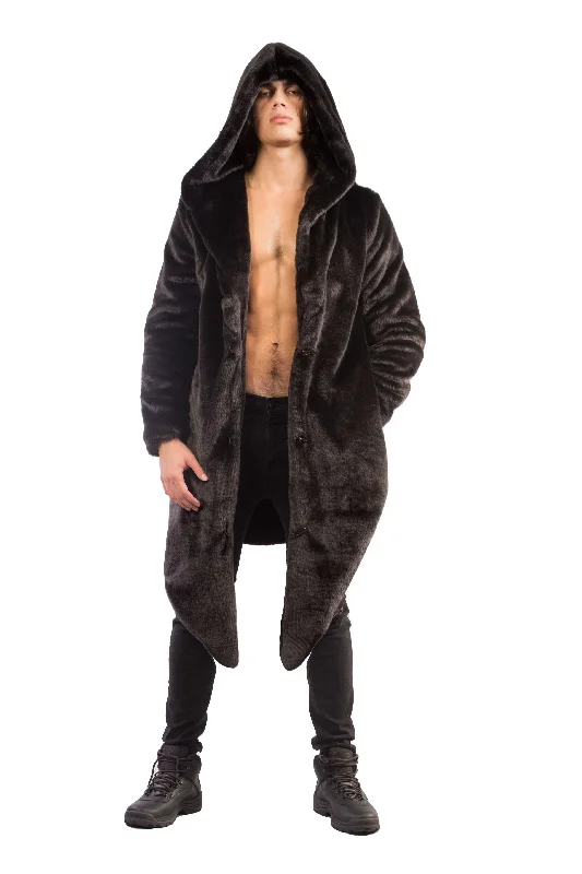 Slim - fit men coats in navy blue for a classic and sophisticated appearance Men's Desert Warrior Coat in "Black Jaguar" Chinchilla