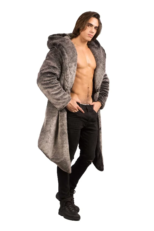 Men coats with a quilted pattern for added texture and warmth Men's Desert Warrior Coat in "Silver Jaguar" Chinchilla
