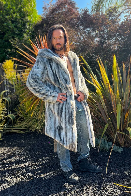 Waterproof men coats with taped seams for heavy rain and snow days Men's Desert Warrior Coat in "Silver Slate" Chinchilla
