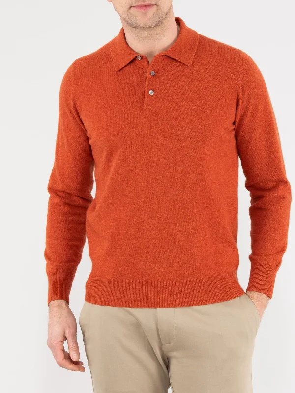 Men's ribbed cuffs and hem polo shirts for a textured look Men's Geelong Wool Long Sleeve Polo Shirt in Yam- Regular Fit