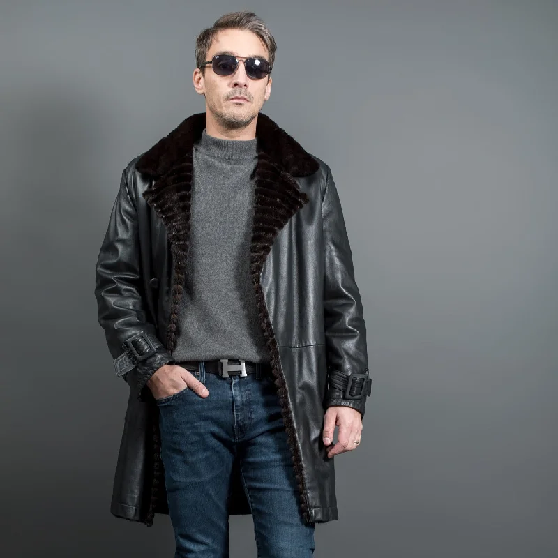 Men coats with a detachable faux - fur collar for a trendy and warm touch Men's leather and mink fur coat